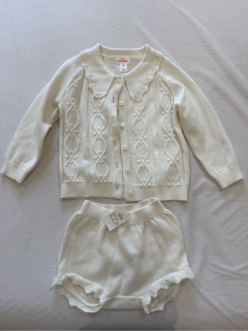 Cat & Jack Cream Knit Cardigan and Bloomers Matching Set